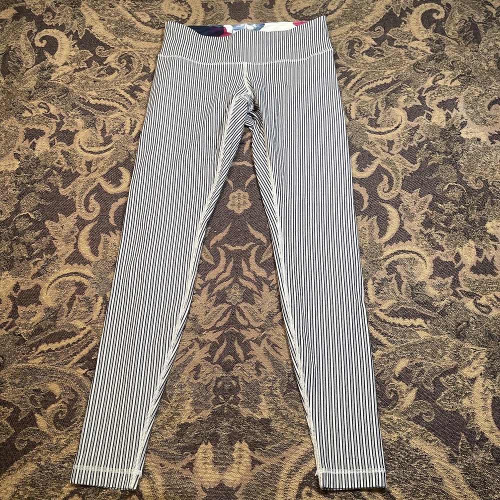 Lululemon Wunder Under Pant Legging Super Stripe Cadet Blue White size 10